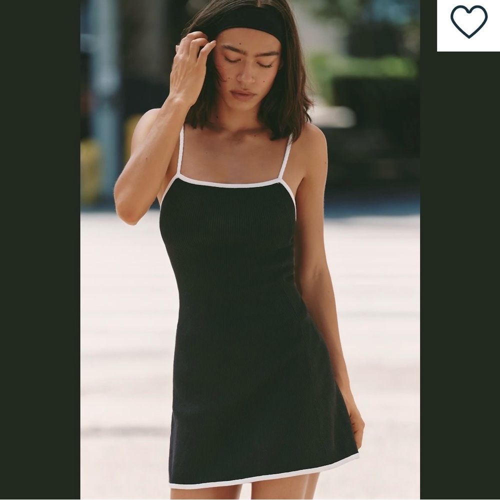 Daily Practice/Anthropologie Square Neck Mini Dress in Black White Pattern S NWT